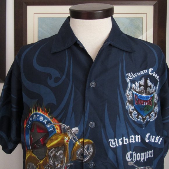 Choppers Urban Coast Men's Shirt Button Up Blue Motorcycle Graphics Size XL - Picture 3 of 9